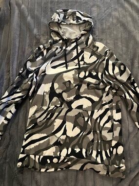 Nike Black Gray White Camo Pullover Hoodie